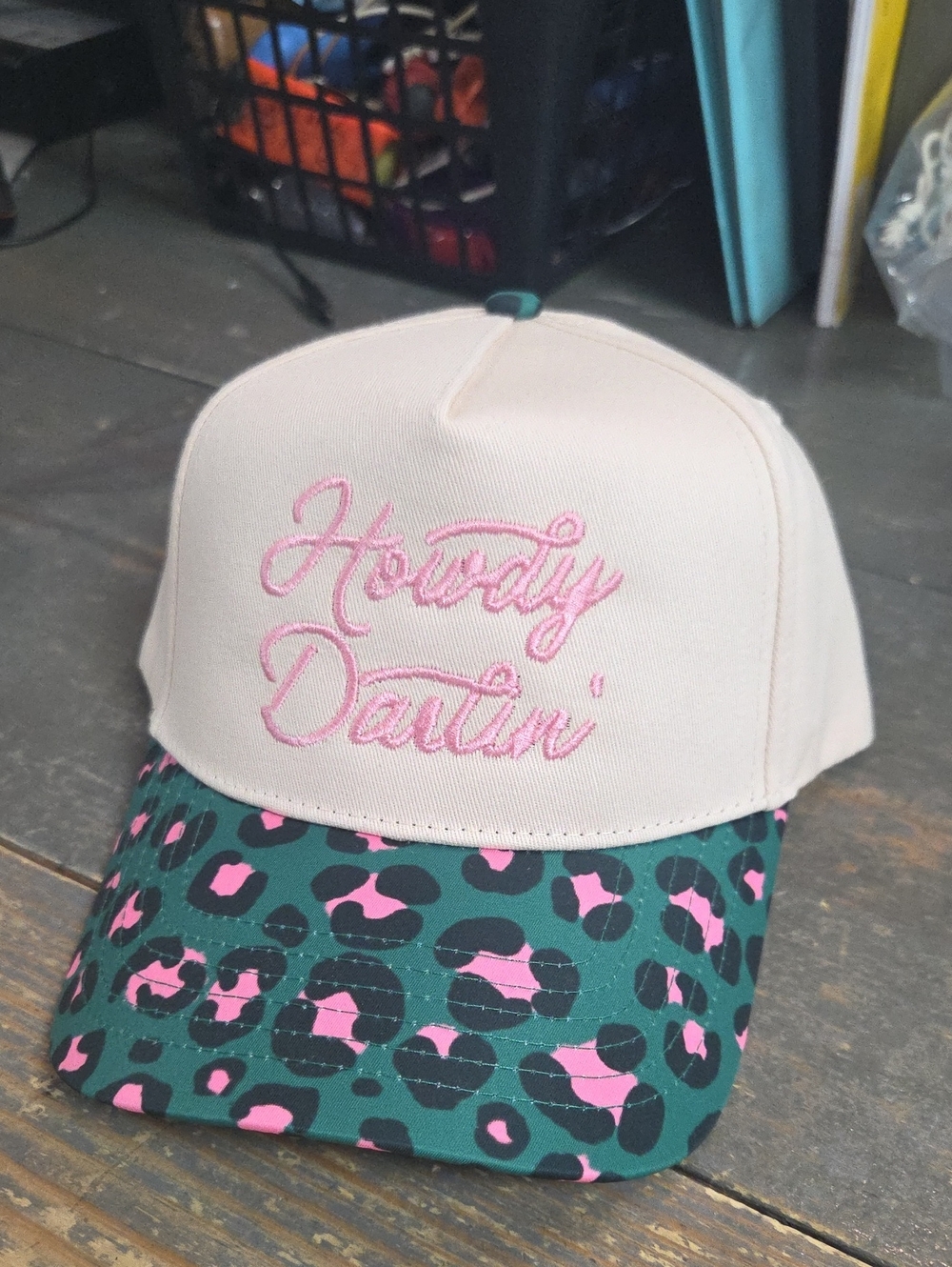 Pink & Green Leopard Howdy Darlin- Baseball Cap